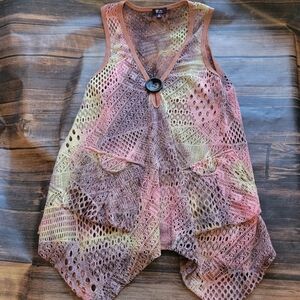 Flowy Knit Mesh Top Festival Boho Vest M